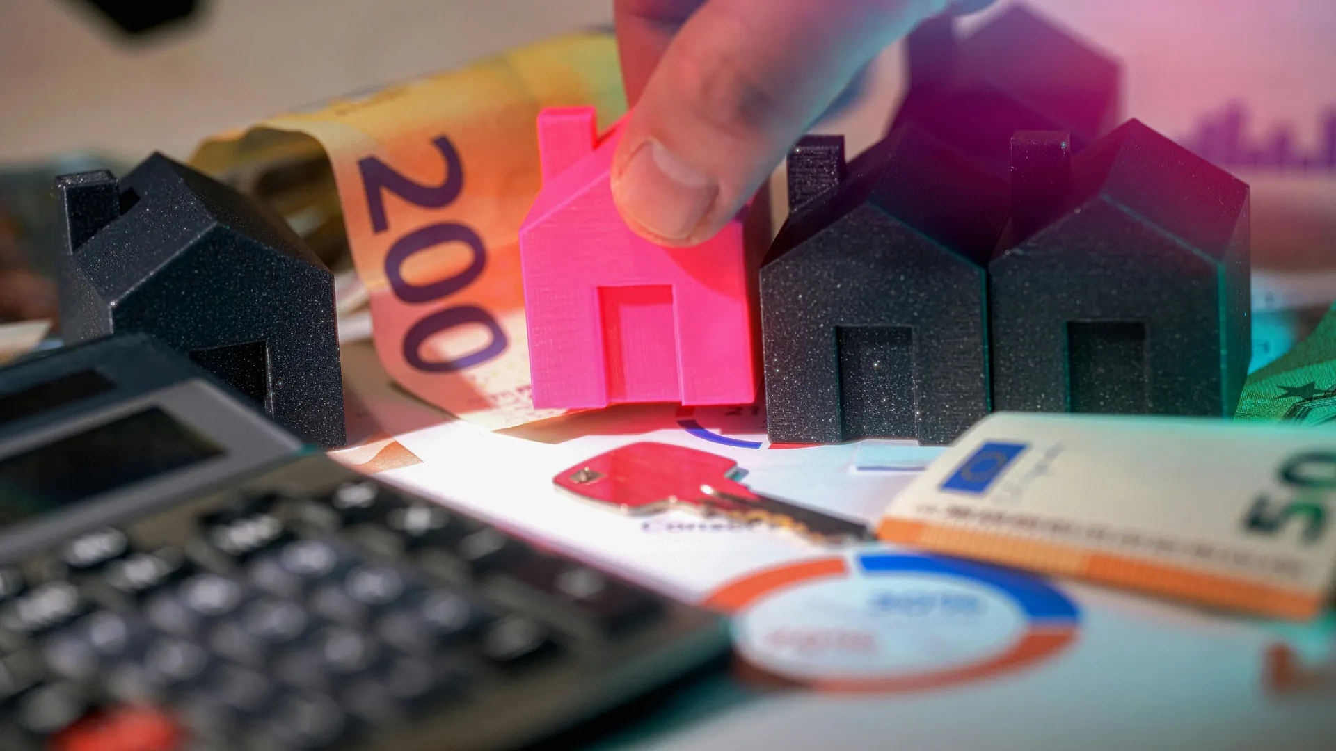 Main, billets et calculatrice