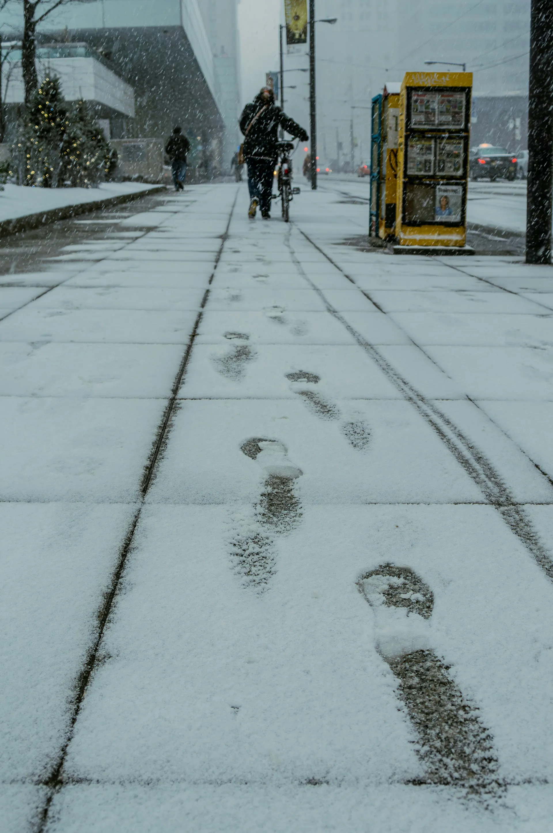 Cycliste sous la neige 