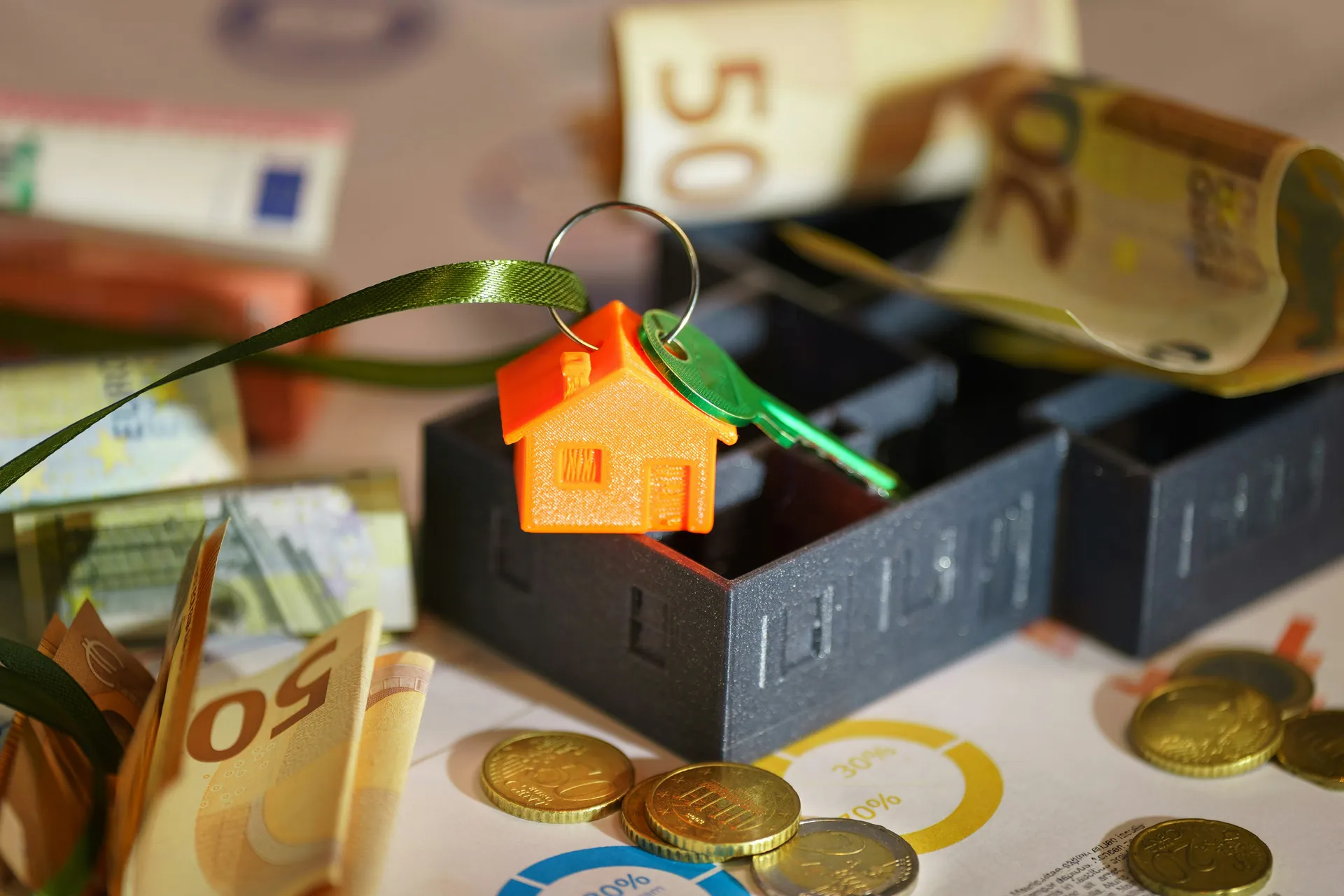 Clé, piéces et billets
